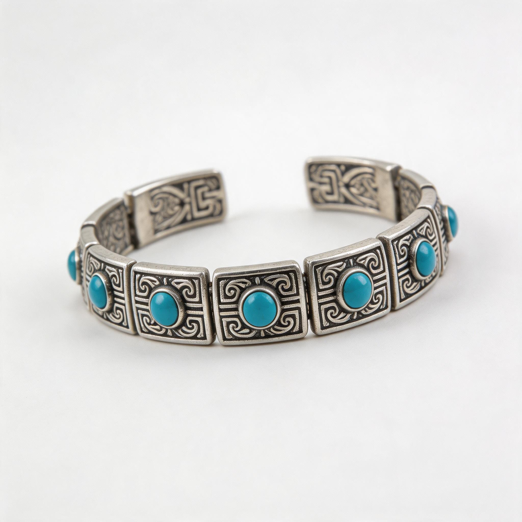 Tibetan Silver Turquoise Bracelet product image showing Please refer to the product description and inquiry confirmation for final details. and Please refer to the product description and inquiry confirmation for final details.