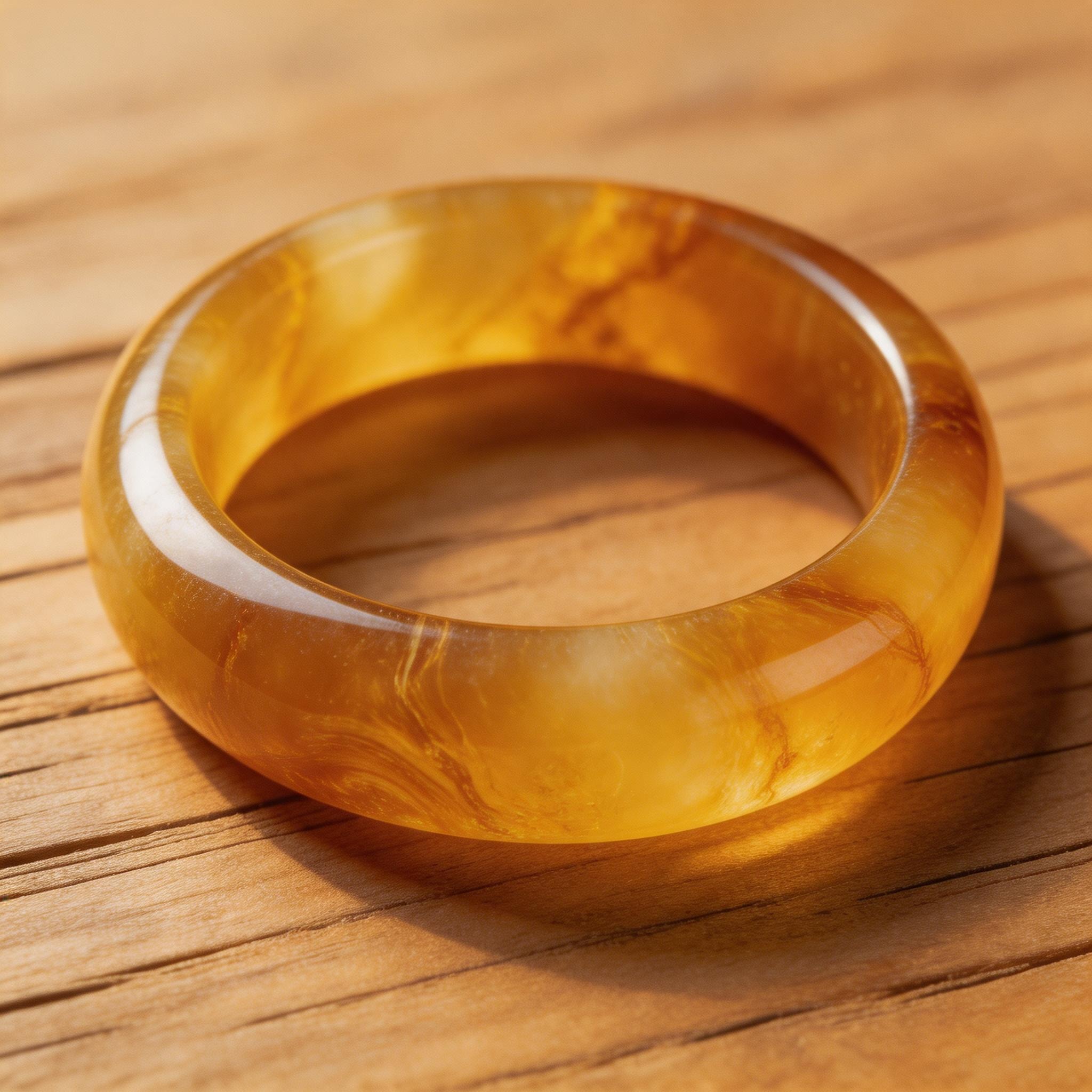 Antique Amber Beeswax Bangle product image showing 天然蜜蜡 and craftsmanship