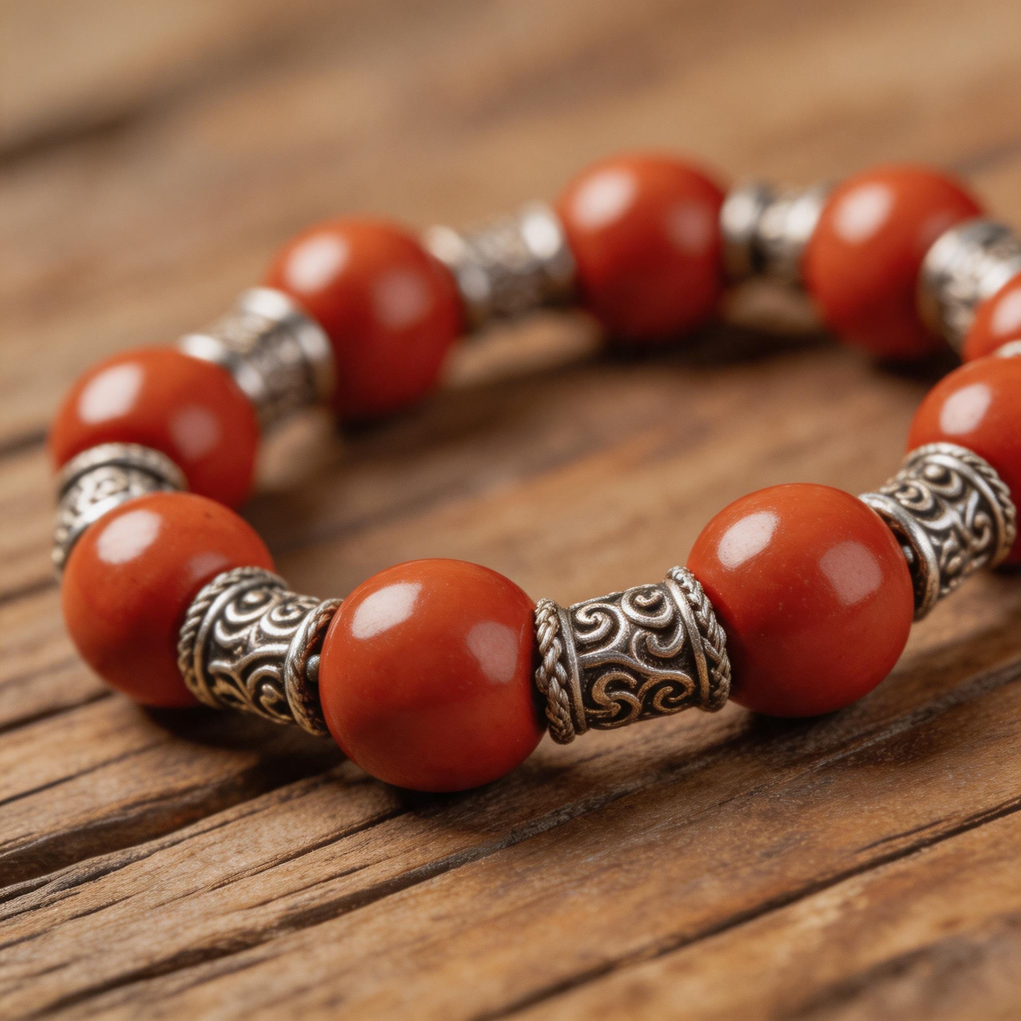 Red Coral Tibetan Silver Bracelet product image showing Please refer to the product description and inquiry confirmation for final details. and Please refer to the product description and inquiry confirmation for final details.